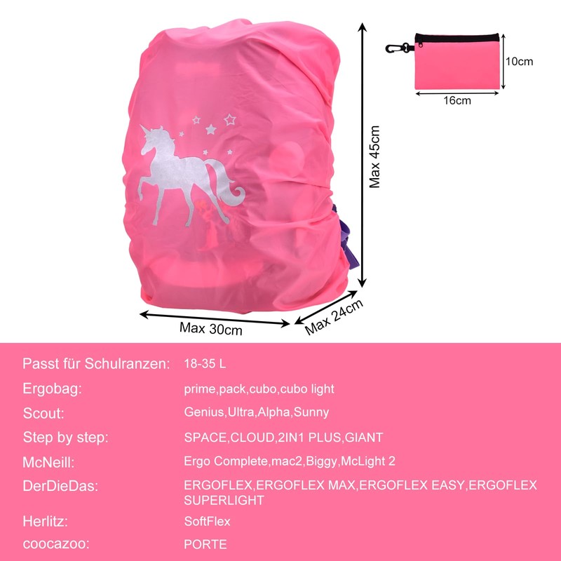 Rain Cover School Bag, Waterproof Reflective Backpack Rain Cover Protective