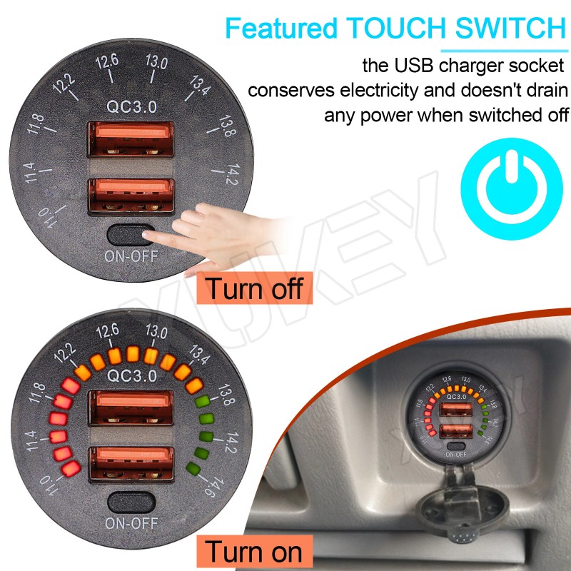 Array 12-24V QC3.0 Quick Charge Dual USB Car Charger Waterproof