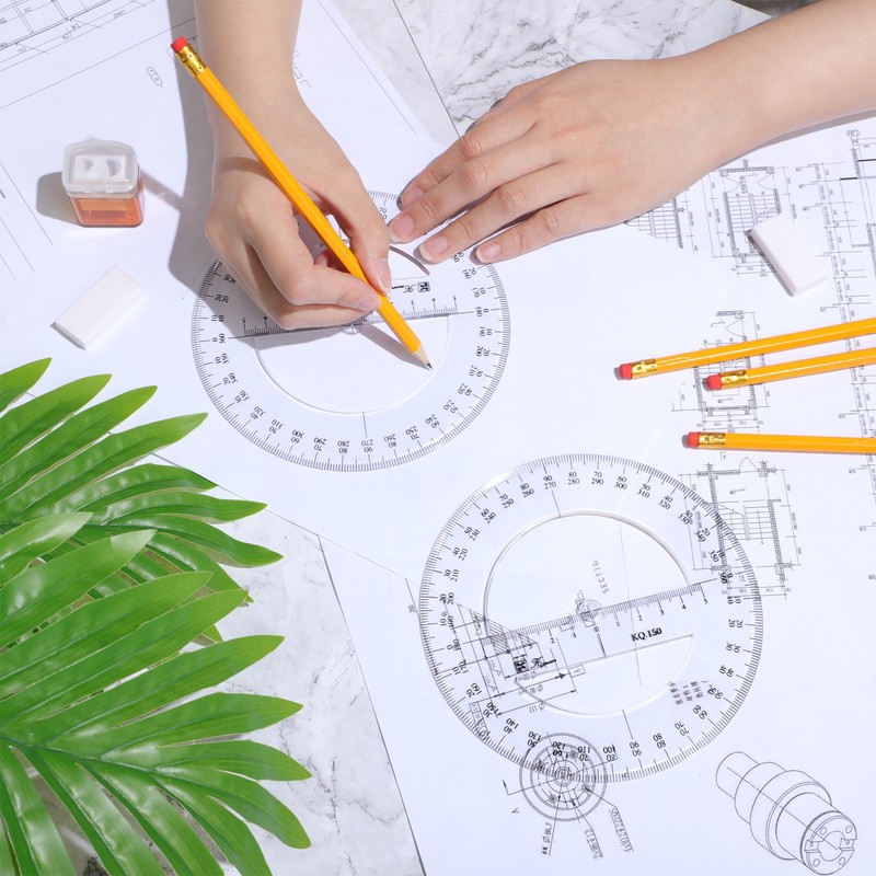 Zonon 2 Pack 6 Inch Protractor, Multifunctional Drawing Ruler Rotatable