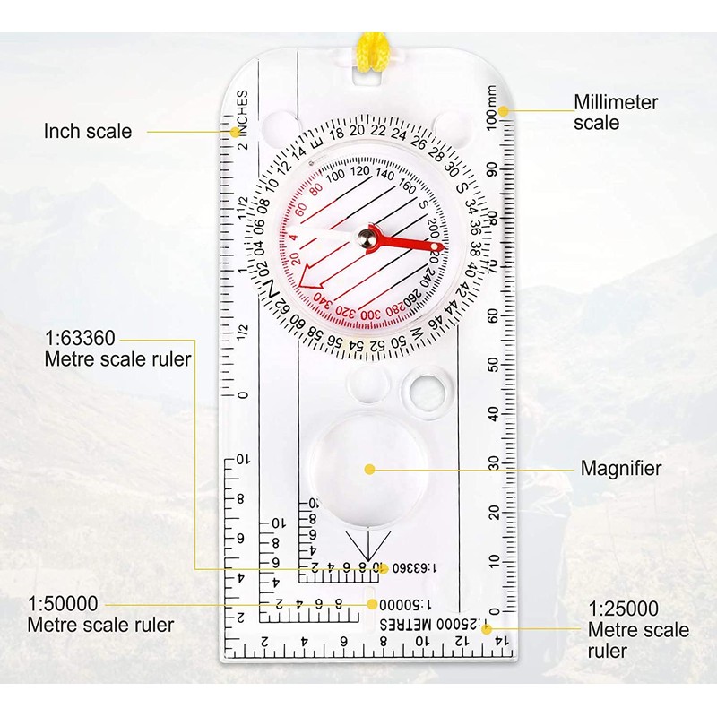 Shiwaki Navigation Compass, ABS Plastic, Adjustable Declination, Waterproof, Lightweight, Map