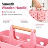 Pink Portable Shower Caddy with Wooden Handle, Plastic Shower Basket