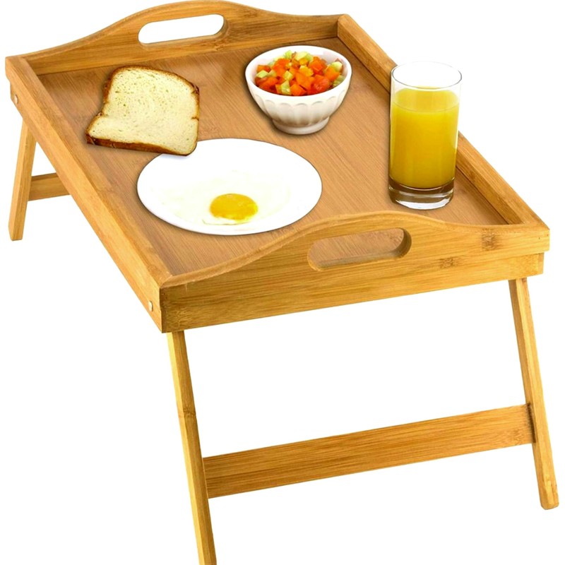 Home-It Bed Table Tray with Folding Legs - Bamboo Breakfast