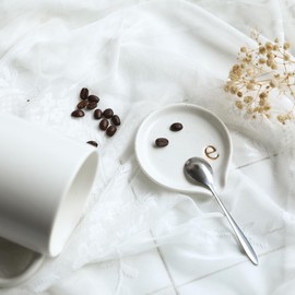 COLLECTIVE HOME - Ceramic Coffee Spoon Rest, Monogram Ceramic Spoon Holder, 3.8 Inches Coffee Spoon Holder, Mini Teaspoon Rest, Small Spoon Holder for Stove Coffee Bar (e)