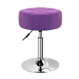 WKWKER Velvet Upholstered Vanity Stool Swivel Adjustable Makeup Stool for Makeup Room Small Round Ottoman for Living Room Makeup Chair for Bedroom SPA Salon Studio (Purple)