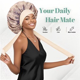 Ptrin Satin Bonnet, Double-Sided Silk Bonnets for Sleeping, Night Hairs Sleep Cap with Elastic Band,Head Cover Hat for Women Girls Long, Straight, Curly Hair for Women,Floral White