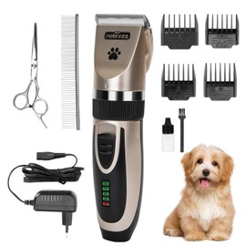 Nobleza Leise Hundeschermaschine, wiederaufladbare Profi Schermaschine Hund Set, für Dickes, Langes und Lockiges Tierhaare, 2 einstellbare Geschwindigkeiten, Geschenkschere und Kamm