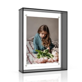 XMQMCF 8x10 Inch Acrylic Picture Frame, Black Floating Magnetic Photo Frame for Desktop or Wall Decoration