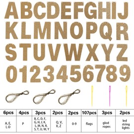 112 Piezas Kit de Pancartas Personalizables con Purpurina DIY Incluido 107 Letras y Números 3 Cuerda y 2 Letras Ligeras Decoración de Pancartas Personalizadas (Dorado Champagne)