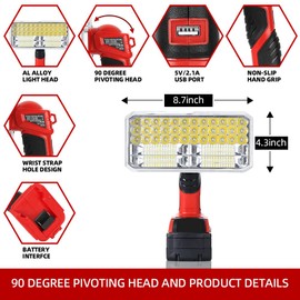 40W Cordless Work Light for Milwaukee 18V Li-Ion Batteries, Led Work Spotlight with USB Port, 4200LM Al Alloy Super Bright Job Site Work Light Use for Emergency, Camping(Battery Not Included)