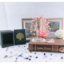 LAIDANLA Rose Quartz Natural Healing Crystal Tree Reiki Money Tree Agate Base Copper Wire Life Feng Shui Energy Tree for Home Office Desk Room Decor Meditation Good Luck Gift