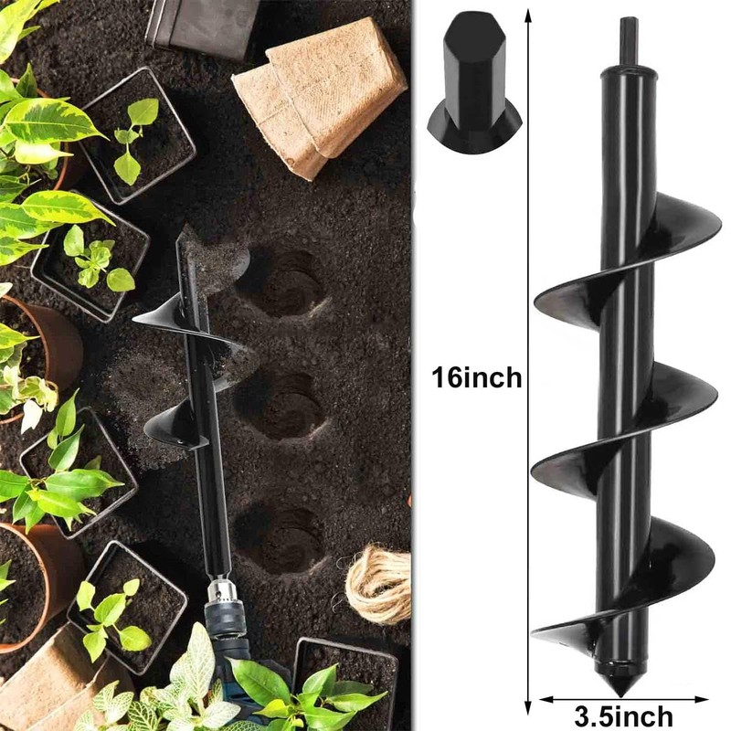 TCBWFY Garden Auger Drill Bit for Planting 1.6"x16.5"and 3.5"x16",Heavy Duty
