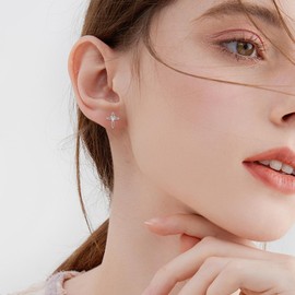 JERWLI Cross Earrings 925 Sterling Silver Cross Stud Earrings Religious Christian Jewelry Gifts for Women
