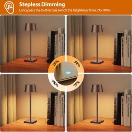 YIBEN 2Pack Cordless Table Lamps Rechargeable,Battery 6000mAh LED Portable Lights for Outdoor/Patio/Restaurant/Indoor Desk Lamp - IP54 Waterproof 3 Colors Stepless Dimming (2pack Coffee)