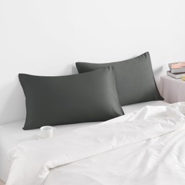 NTBAY Standard Pillow Cases Set of 2, 2 Pack Brushed Microfiber 20x26 Pillow Cases, Soft, Wrinkle, Fade, Stain Resistant Dark Grey Pillow Cases with Envelope Closure, 20x26 Inches, Dark Grey