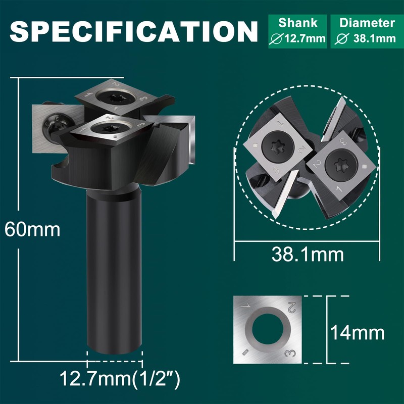BALUGAEA CNC Spoilboard Surfacing Router Bits 1/2'' Shank, 1-1/2'' Diameter
