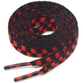 YJRVFINE Flat Checkered Shoe Laces: Wide 5/16" Patterned Shoelaces for Sneakers Red Black 63 Inch 2 Pair