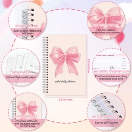 Wxiben ADHD Daily Planner for Adults - Pink Bow Daily Productivity Planner with To Do List Schedule Self-Cares Coquete Undated Task Management Full Focus Organizer for Neurodivergent Women Men