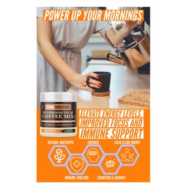 PureShrooms Decaf Mushroom Coffee w/Ultra Concentrated Organic Lion's Mane & Cordyceps 10:1 - Made in North America (Net Wt. 100g/3.53oz)