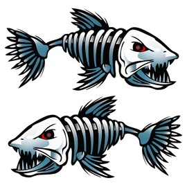ZNDAW 2 PCS 10x5 Inch Fish Skeleton Decals, Reflective Fish Bone Auto Decal Waterproof Vinyl Stickers, Adhesive Shark Bones Graphics Decoration for Kayak Fishing Boat Car Truck