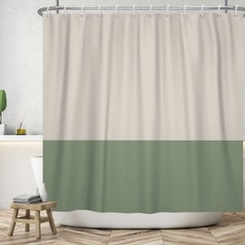 ASDCXZ Shower Curtain Green 180 x 180 cm, Modern Beige Green Splicing Motif Waterproof Textile Bathroom Shower Curtains Washable Polyester Fabric Shower Curtain for Bath with 12 Shower Curtain Hooks