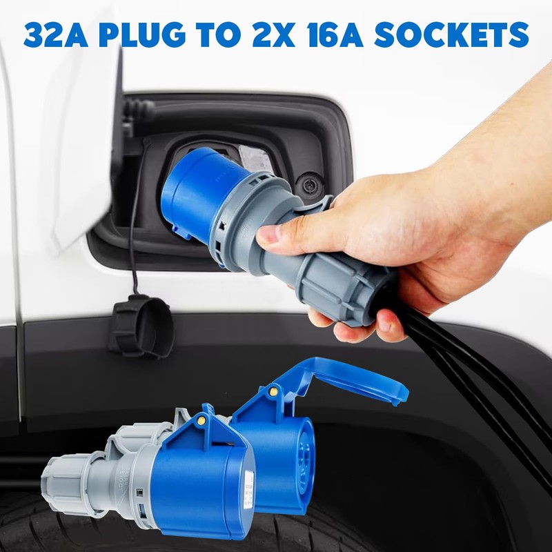 32A Plug to 2 x 16A Sockets, 2 Way Caravan