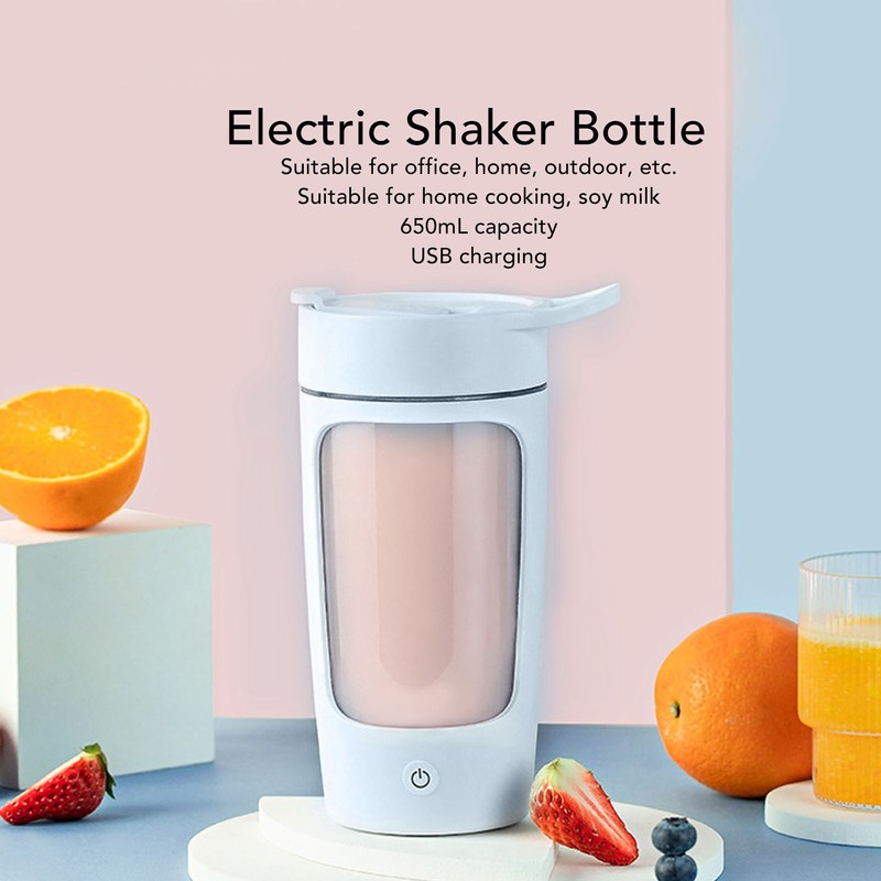 Electric Shaker Bottle 650mL USB Charging Portable Blue BPA Free