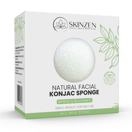 Skinzen, Natural Konjac Facial Sponge for Gentle Daily Face Washing and Exfoliating, Original Recipe, No Additives, Cruelty Free, for All Skin Types, White, 1 Sponge