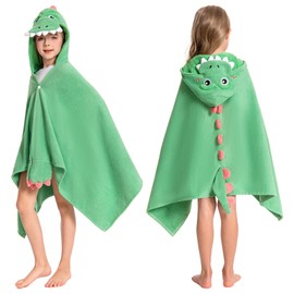 OLAOLA Dinosaur Hooded Towel for Kids 3-12 Years, 28" x 53" Soft Thick Absorbent Beach Towel, Toddler Bath Towel Wrap, Swim Pool Towel Poncho for Boys Girls