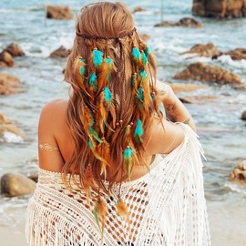 Zoestar Boho Feather Headband Feather Tassel Hippie Headbands Indian Tribal Headdress Festival Costume Hair Accessories for Women (Style 3, One Size)