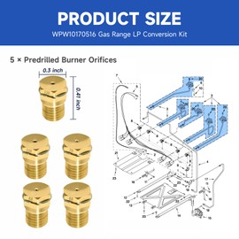 WPW10170516 W10170516 LP Conversion Kit, Compatible with Whirlpool Maytag KitchenAid Gas Stoves, 5-Piece Orifice Spud Set for Converting Gas Ranges from Natural Gas to Propane, Replaces AP6016210