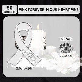 WANDIC 50 Pcs White Ribbon Metal Pins, Memorial Ribbon Alloy Brooches in Forever in Our Hearts for Funeral Mourning Event Bereavement Remembrance