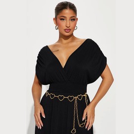 Heyjoin Waist Chain for Women Adjustable Belt Body Belly Chain for Dresses Jeans (Hollow Love Gold XL)