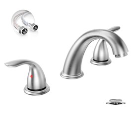 Phiestina 3-Hole 8 Inch Brushed Nickel Widespread Bathroom Faucet Low Arc 2-Handle Bathroom Vanity Faucet with Water Supply line & Metal Pop Up Drain, BF03008-K05-GBN