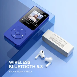 AGPTEK A02X 32GB MP3 Player with Bluetooth 5.3, 1.8 inch Screen Portable Music Player with Speaker, FM Radio, Voice Recorder, Supports Expanded Up to 128GB, Blue