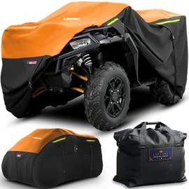 LI LIBZAKI 600D ATV Cover Waterproof Heavy Duty Trailerable 4 Wheeler Cover Quad Cover All Season Weather Proof Outdoor UV Protection for Polaris Kawasaki Yamaha Suzuki Can-Am Black/Orange-M