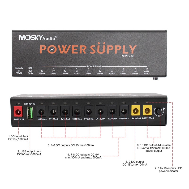 11-Channel Guitar Pedal Power Supply with Independent Short Circuit Protection
