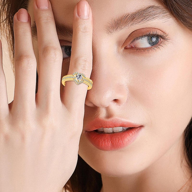 Heart Stone Ring - Adjustable Heart Rings with Cubic Zirconia,Open