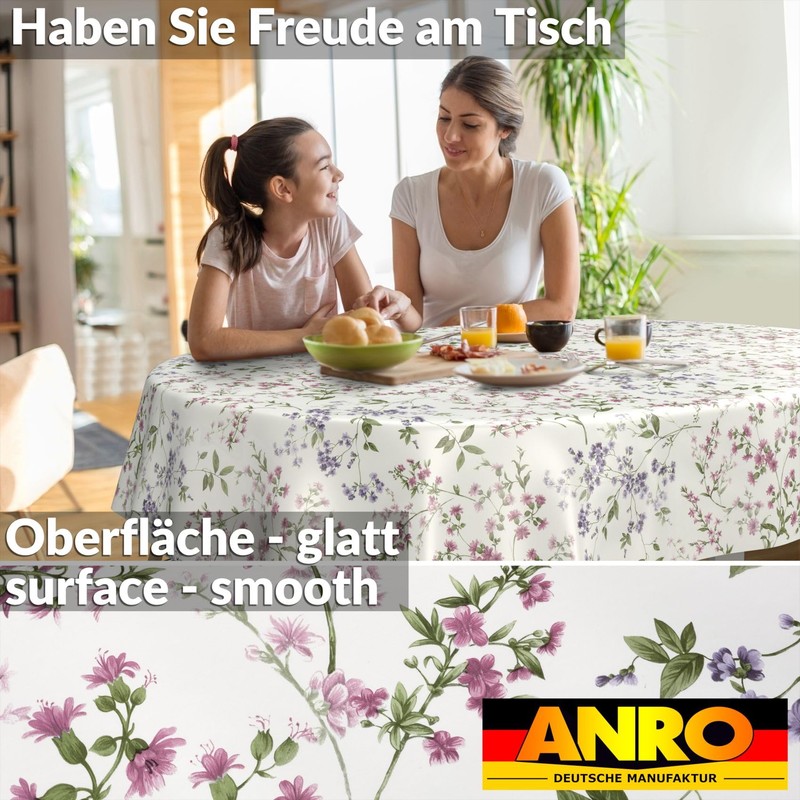 ANRO Oilcloth Tablecloth Oilcloth Tablecloth Washable Garden Tablecloth Flowers Oval