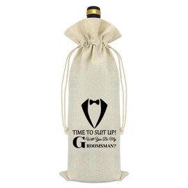 Groomsmen Proposal Gift for Wedding Wine Bag for Men Best Man Proposal Gifts Bachelor Party Decorations Favors Reusable Wine Bottle Gift Bag with Drawstrings Engagement Wedding Gift for Best Friend