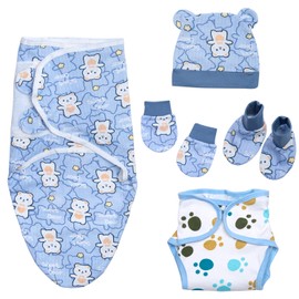 Reborn Baby Doll Accessories for 18-22 Inch Reborn Dolls Clothes with Blue Plush Bear Blankets & Footprint Diapers