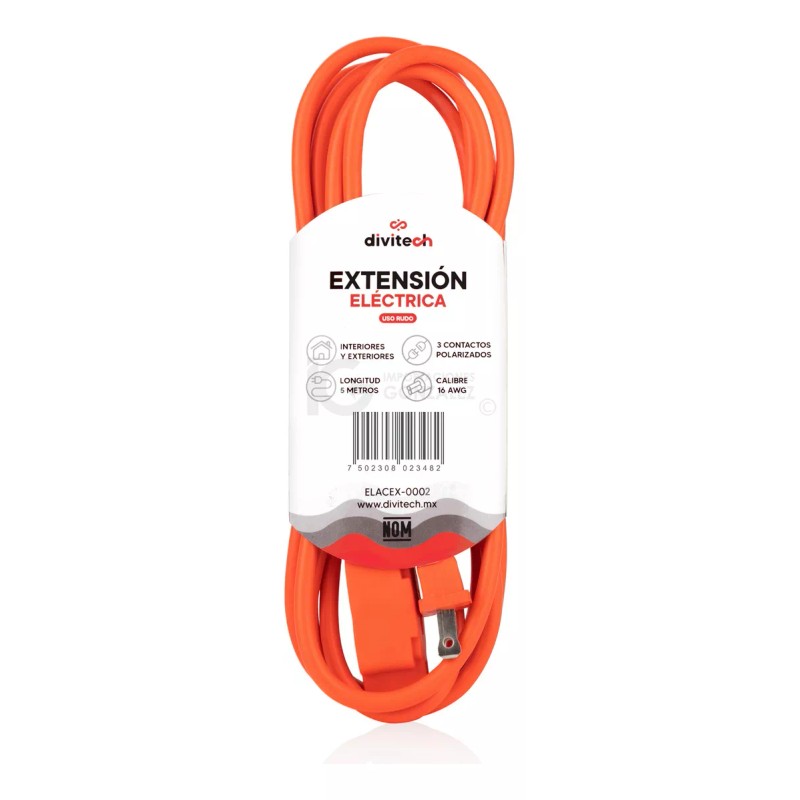 Divitech® Extensión Eléctrica Uso Rudo Multicontacto 5 Metros Cable De