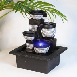 Ferrisland Tabletop Waterfall Fountain - 3-Step Modern Water Fountain with LED Light for Office Desktop Decor