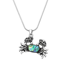 Falari Sea Crab Pendant Necklace Abalone Shell High Polished Rhodium