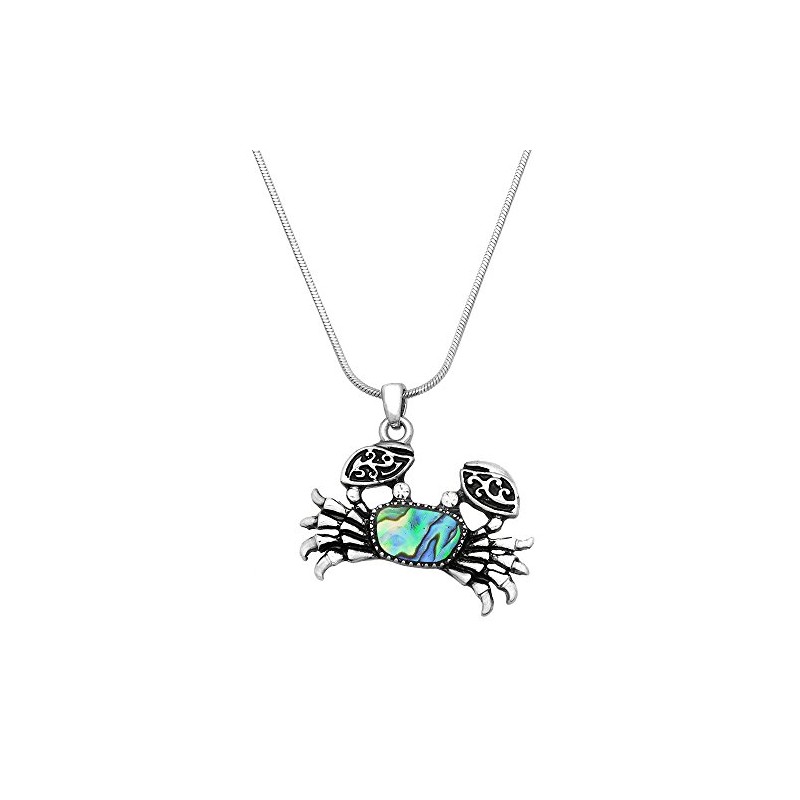 Falari Sea Crab Pendant Necklace Abalone Shell High Polished Rhodium