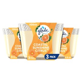 Glade Scented 3-Wick Candle Jar, Coastal Sunshine Citrus, Fragrance Infused with Essential Oils, 6.8 oz, 3 Count