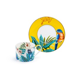 Grace Teaware Tropical Bird Fine Porcelain 8oz Coffee Tea Cup and Saucer, Brunch Coffee Cup, Afternoon Tea