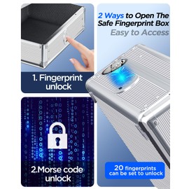 AICase Biometric Fingerprint Storage Box Portable Money Jewelry Safe Combination Lock for Car Home Office Travel_01