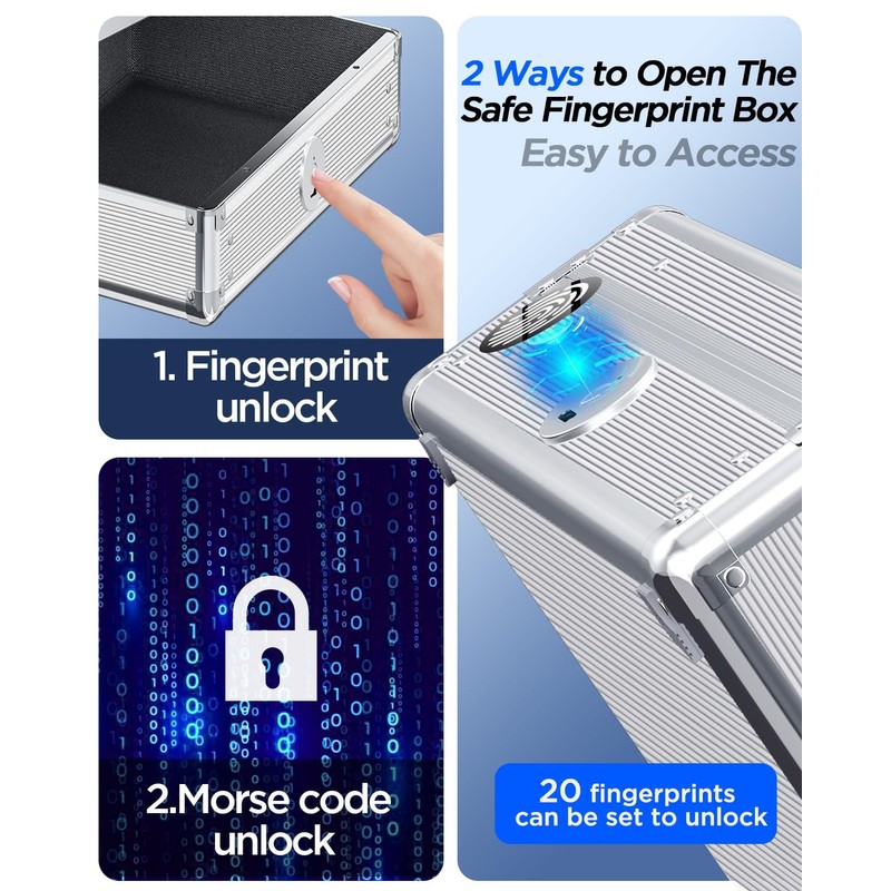 AICase Biometric Fingerprint Storage Box Portable Money Jewelry Safe Combination