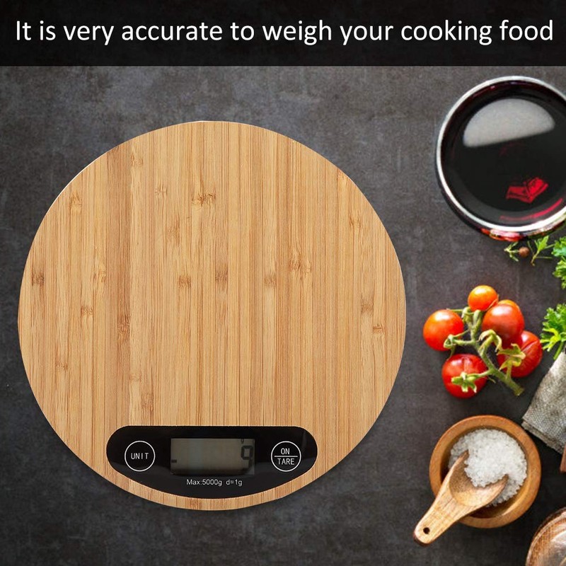 Digital Kitchen Scale Round Bamboo Electric Meat Food Weighing Scale