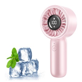 Handheld Fan - Portable Handheld Turbo Fan Rechargeable with Lanyard, 5 Speed Winds, LED Display Battery Powered, Lightweight Personal Cooling for Outdoor, Travel, Hot Flashes Makeup, Men, Women